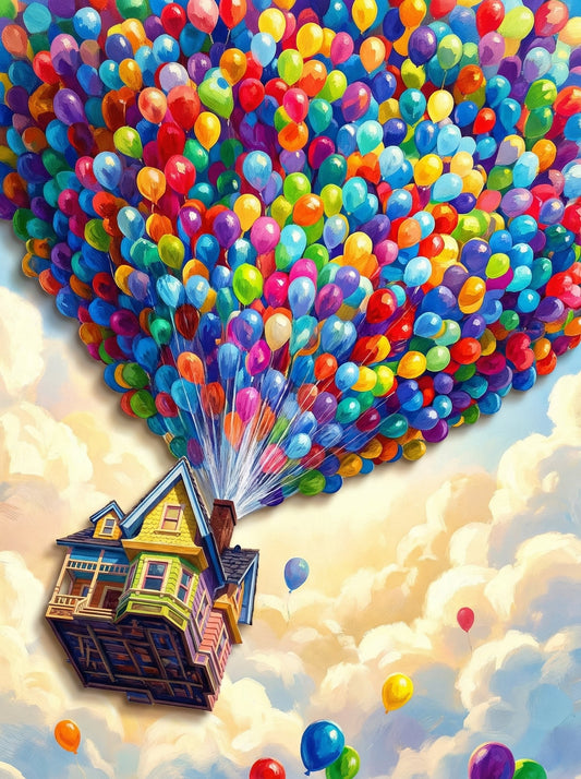 House Lifted By Colorful Balloons (120 Colors)