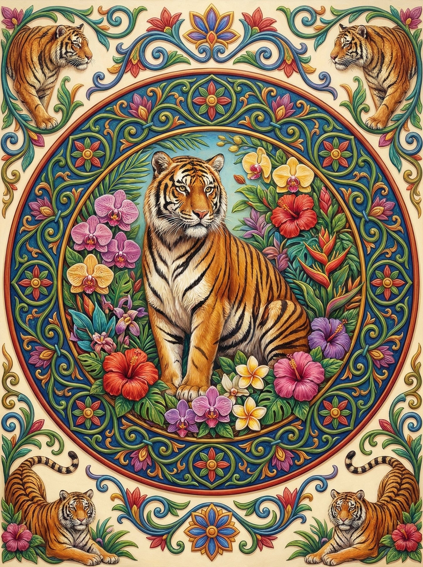 Tiger Floral Mandala (80 Colors)