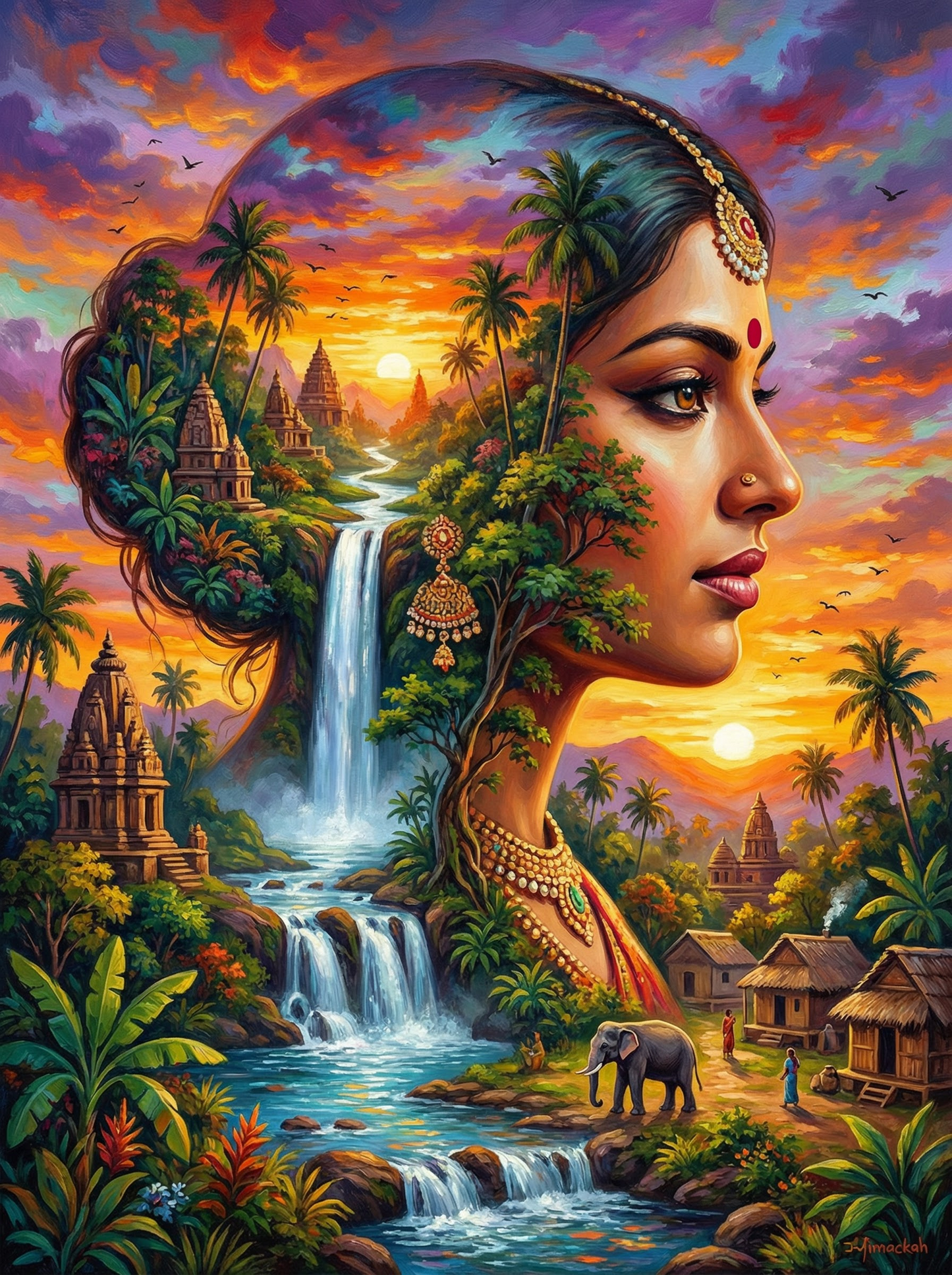 Indian Temple Waterfall Portrait (120 Colors)