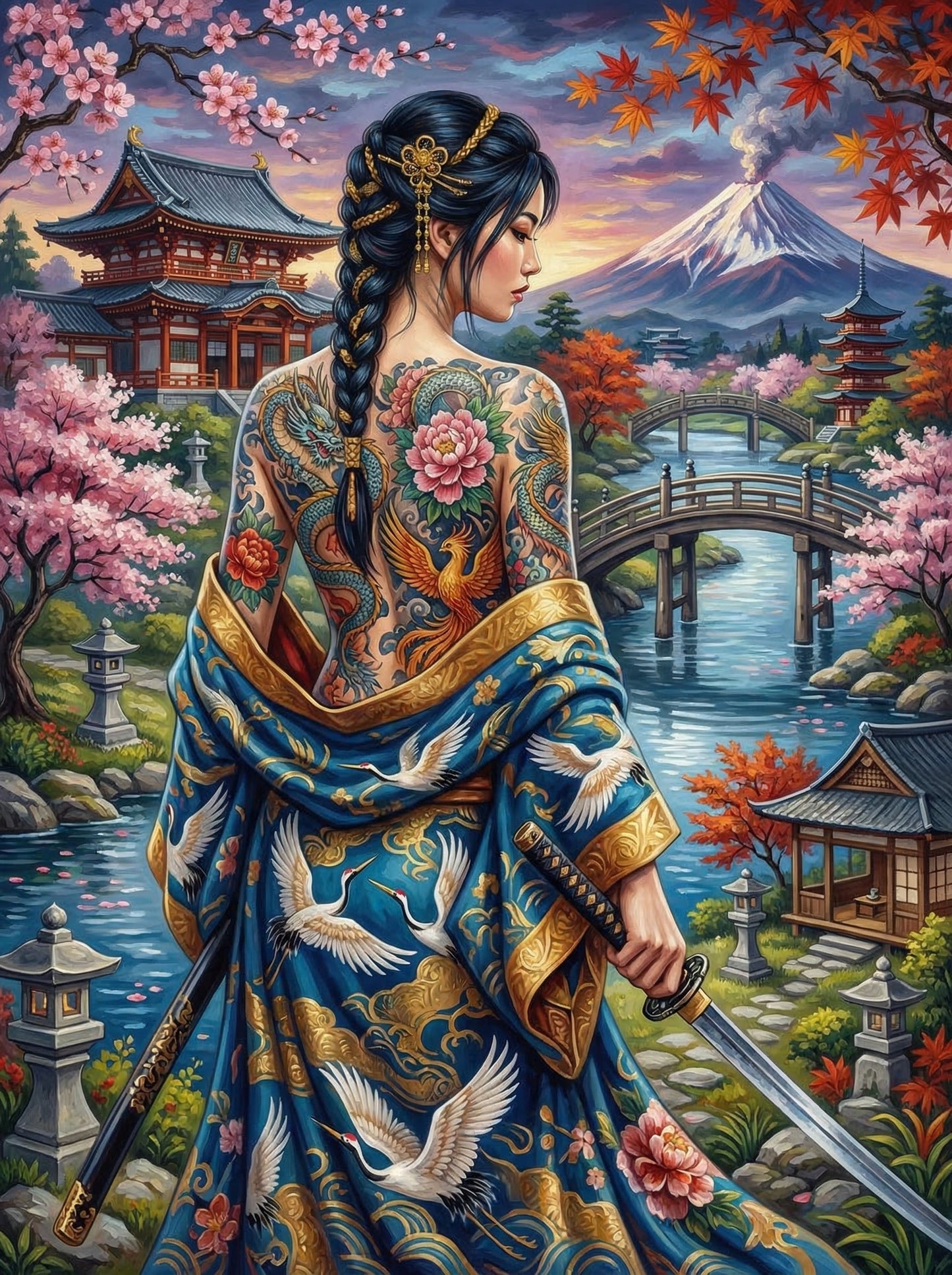 Japanese Tattoo Warrior Woman (120 Colors)