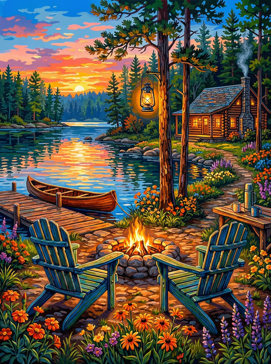 Lakeside Cabin Sunset (120 Colors)