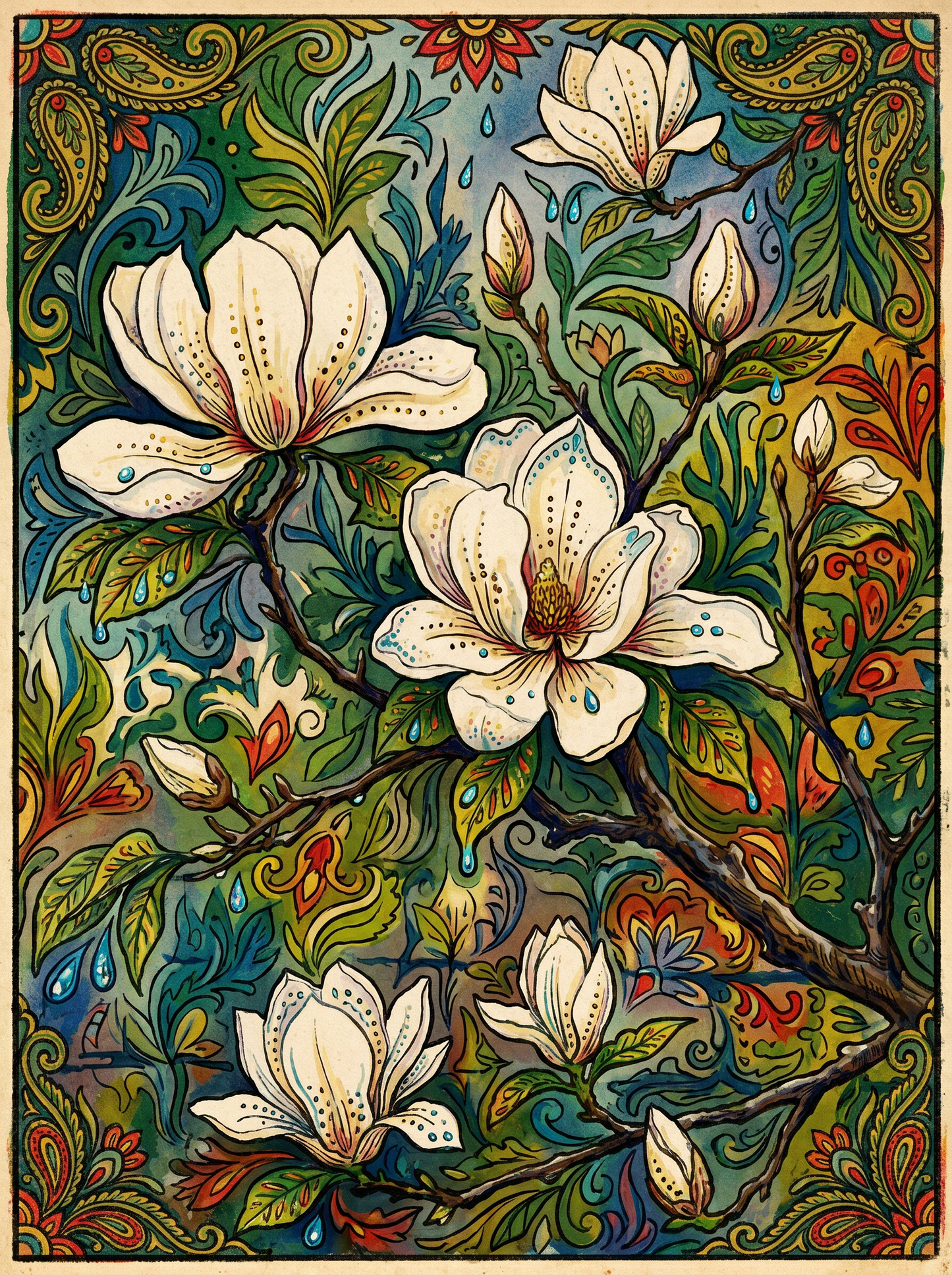 Magnolia Branch Blossoms (80 Colors)