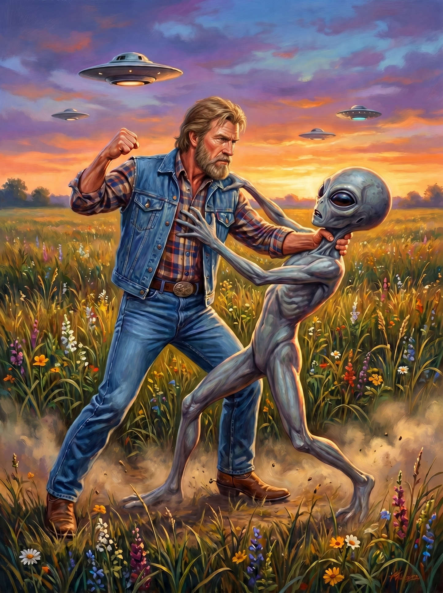 Man Grabbing Alien (80 Colors)