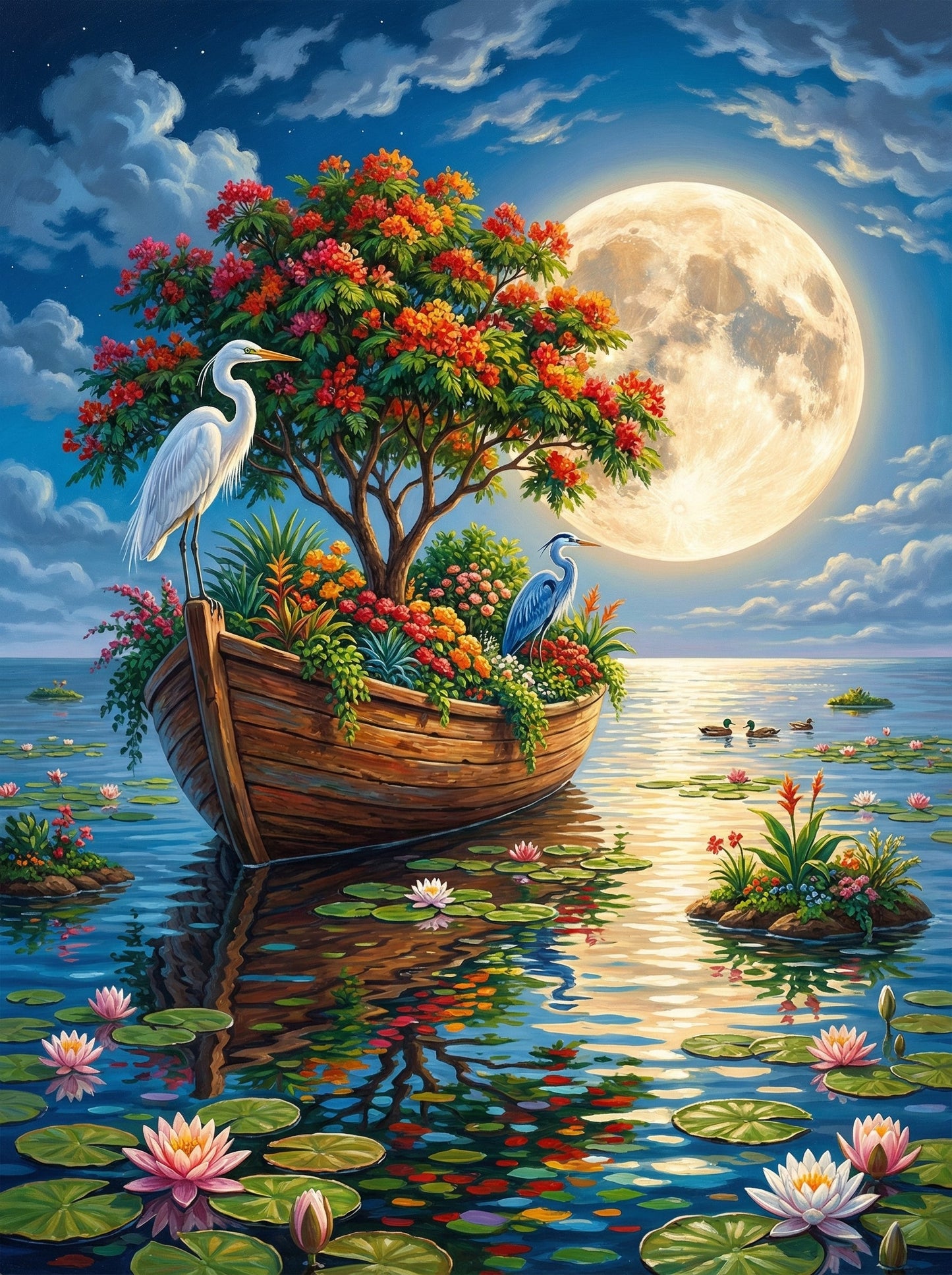 Moonlit Garden Herons (120 Colors)