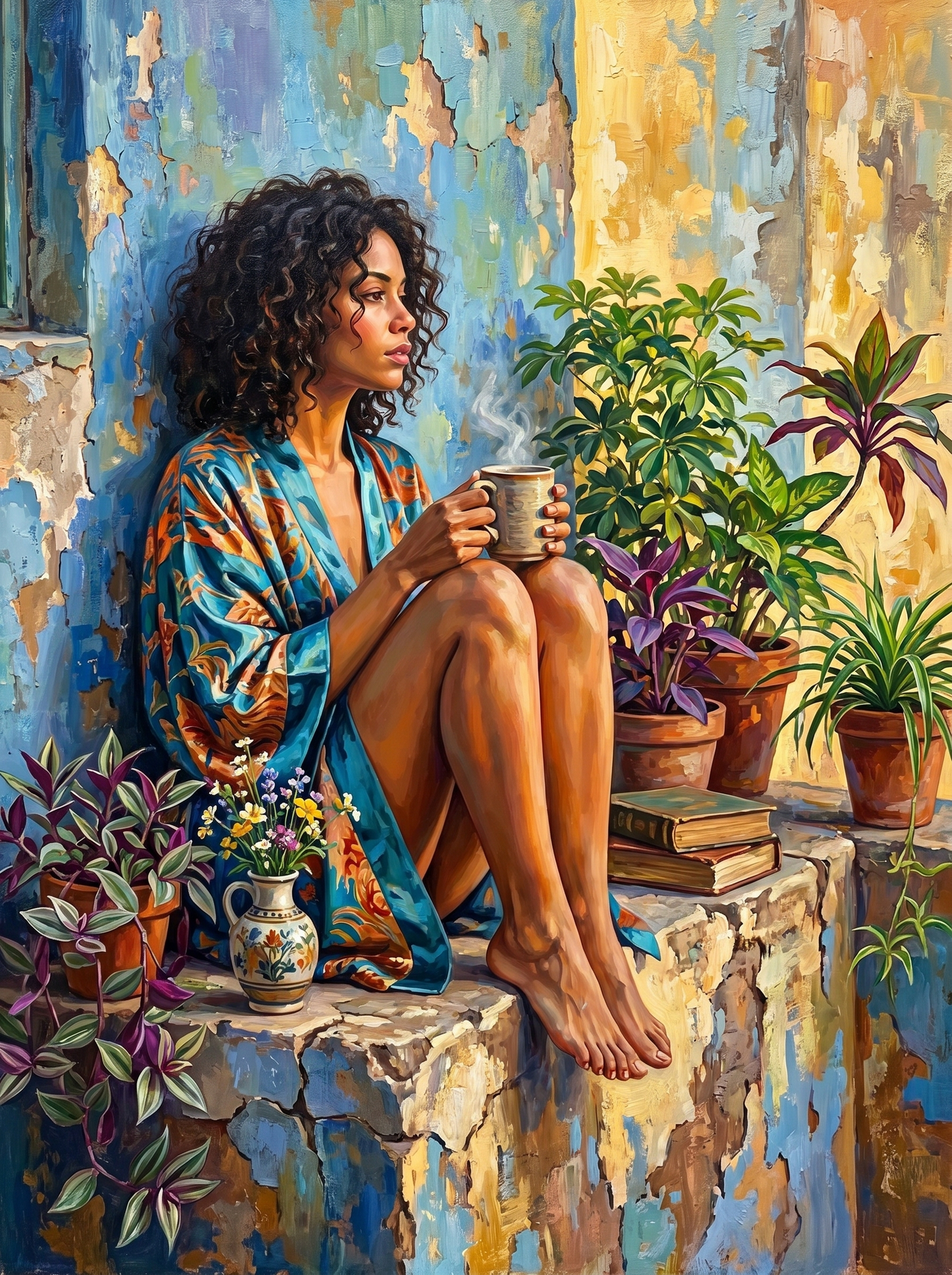 Morning Coffee Rustic Balcony (80 Colors)