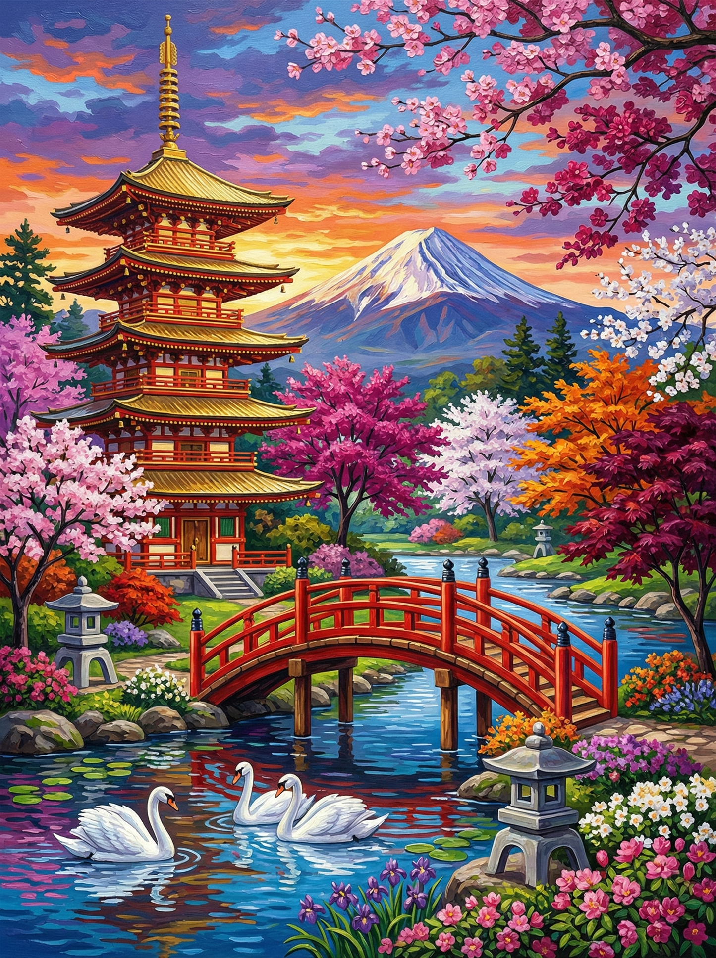 Mount Fuji Cherry Blossom Bridge (80 Colors)