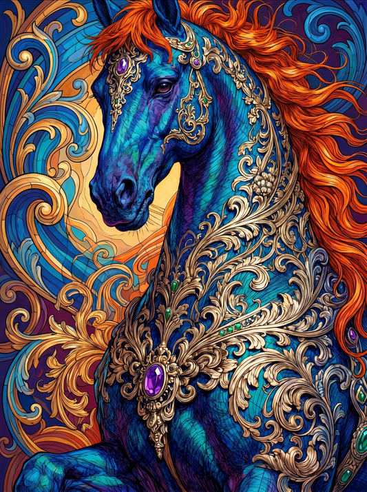 Ornate Blue Horse (120 Colors)