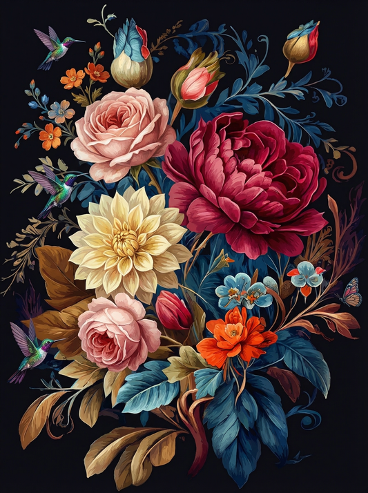 Romantic Floral With Hummingbird (120 Colors)