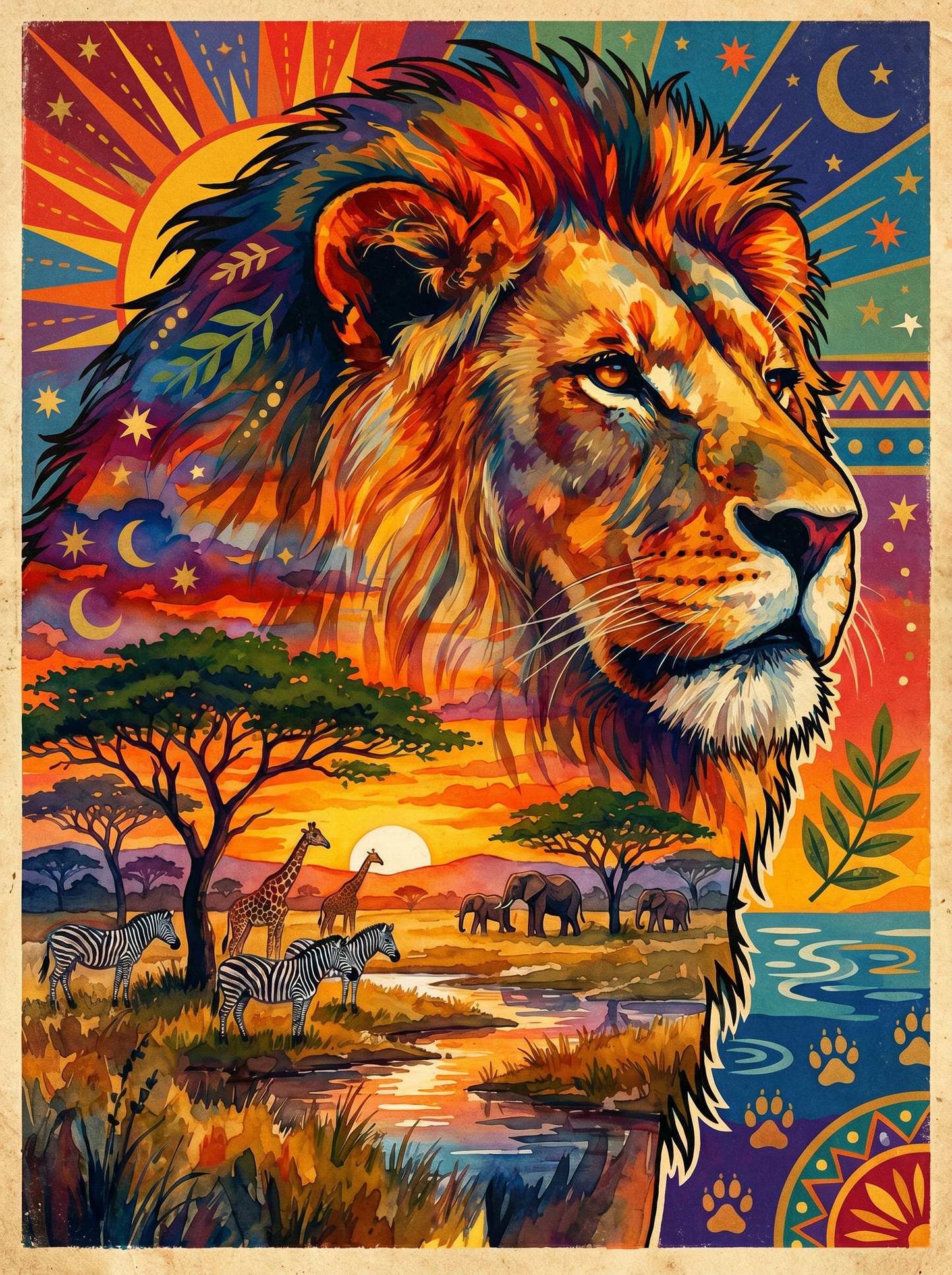 Sunset Lion Savanna (80 Colors)