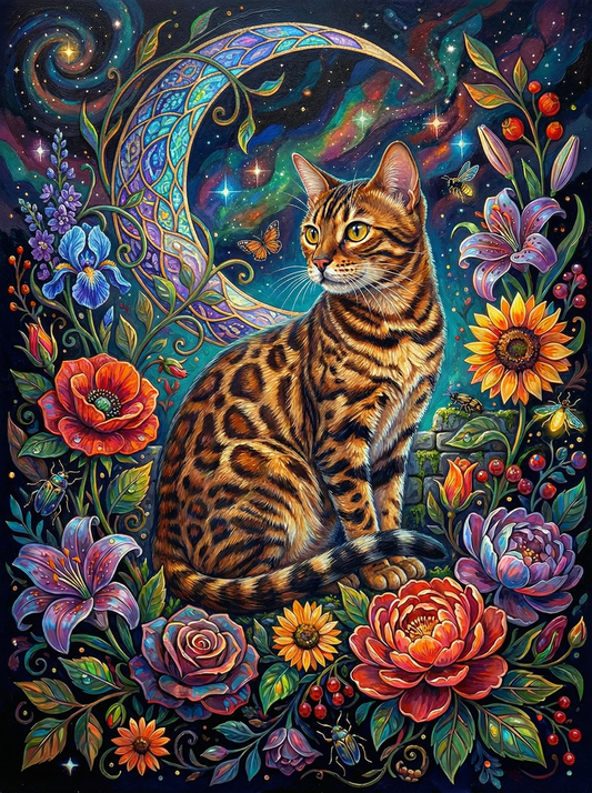 Bengal Cat Moonlit Flowers (120 Colors)