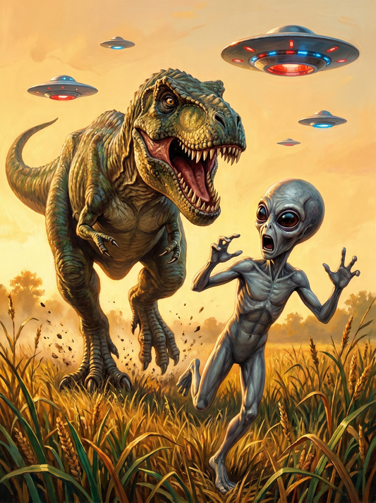 Trex Chasing Alien (80 Colors)
