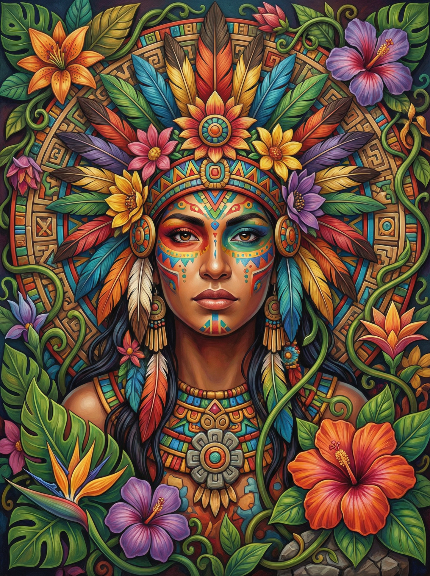 Aztec Woman Feathered Crown (80 Colors)