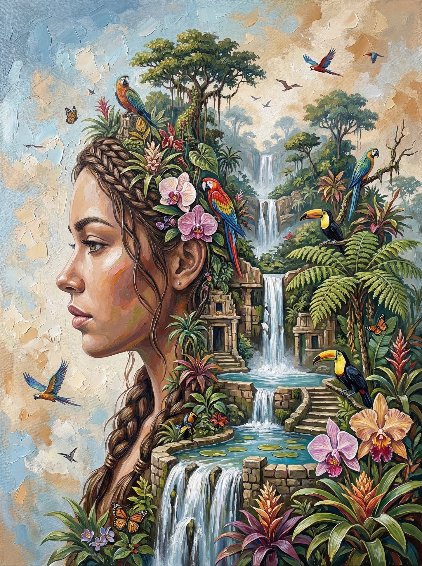 Tropical Waterfall Woman Profile (80 Colors)