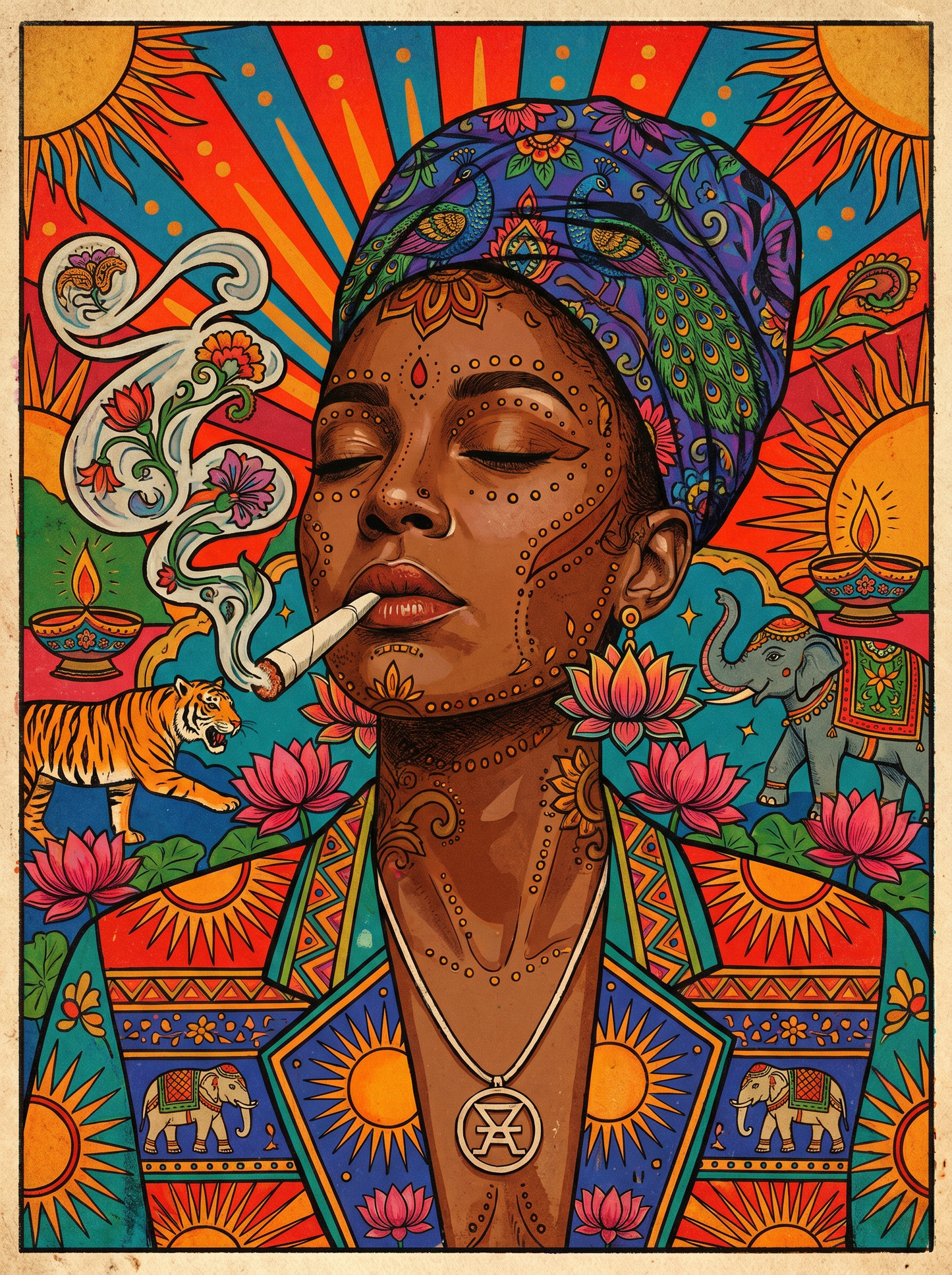 Turbaned Woman Portrait (80 Colors)