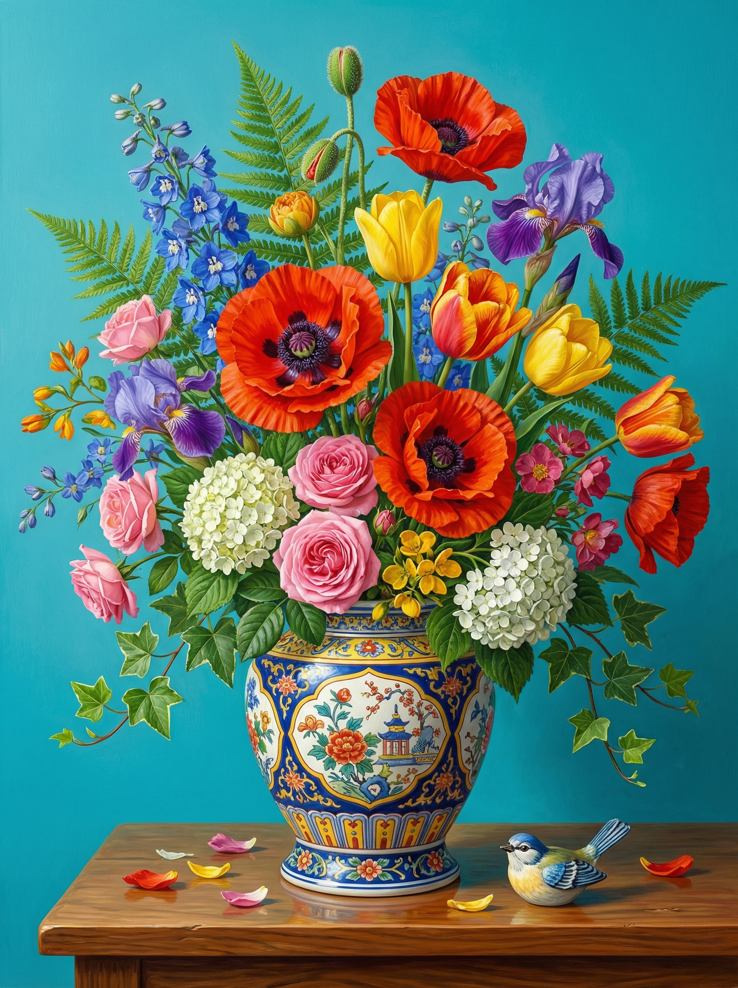 Turquoise Poppy Arrangement (120 Colors)