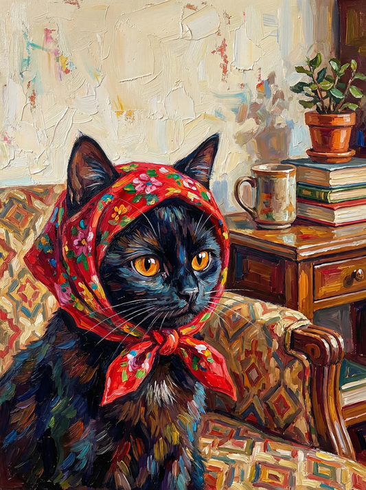 Vintage Cat Red Scarf (80 Colors)