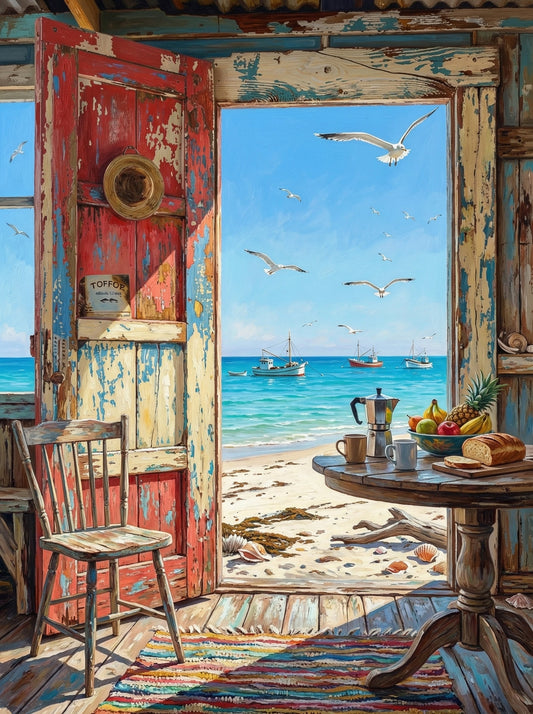 Vintage Door Beach View (120 Colors)
