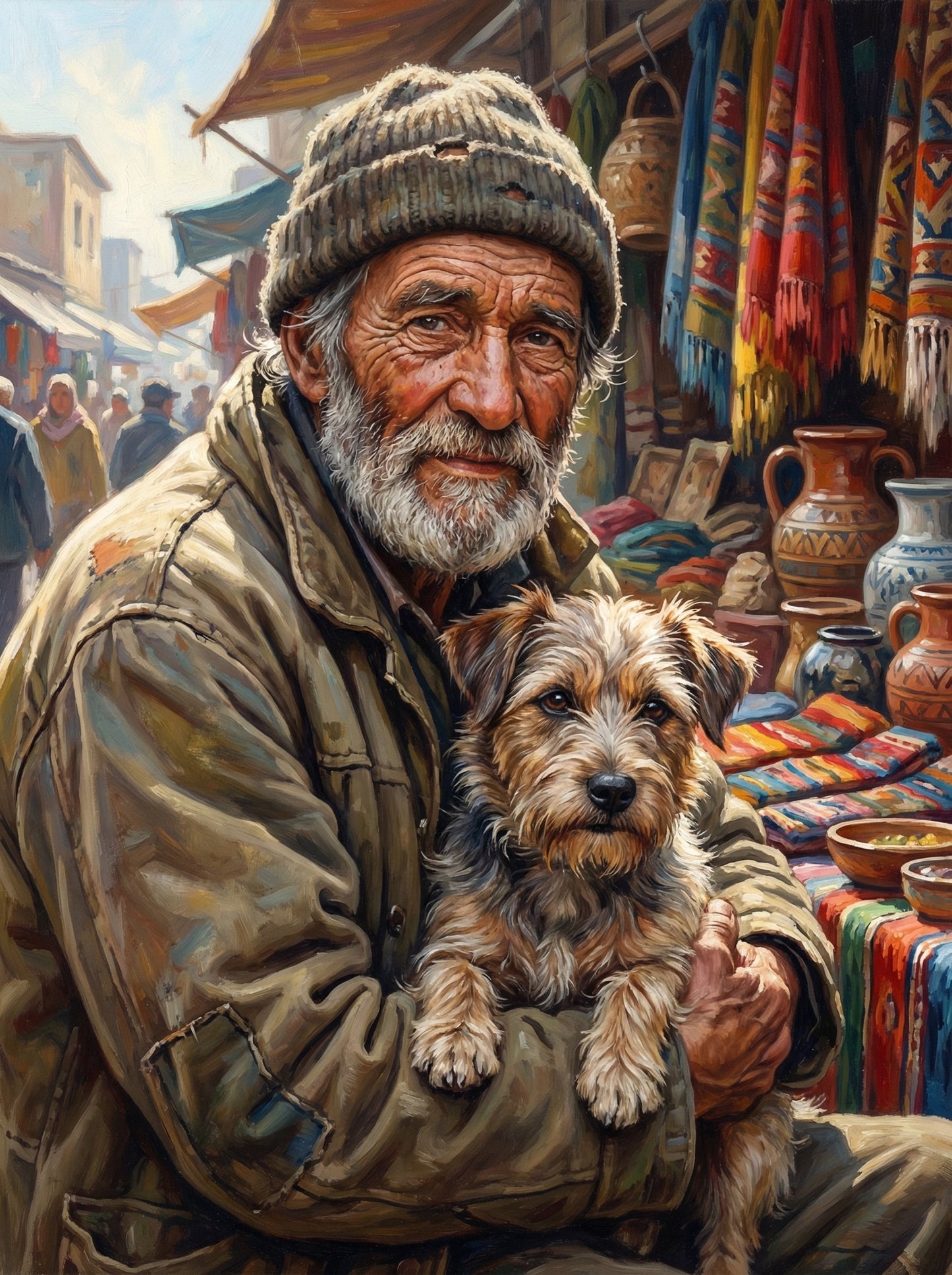 Weathered Man With Terrier (120 Colors)