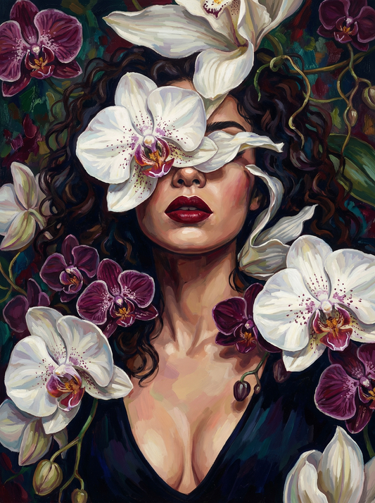 Woman With Large White Lilies (80 Colors)