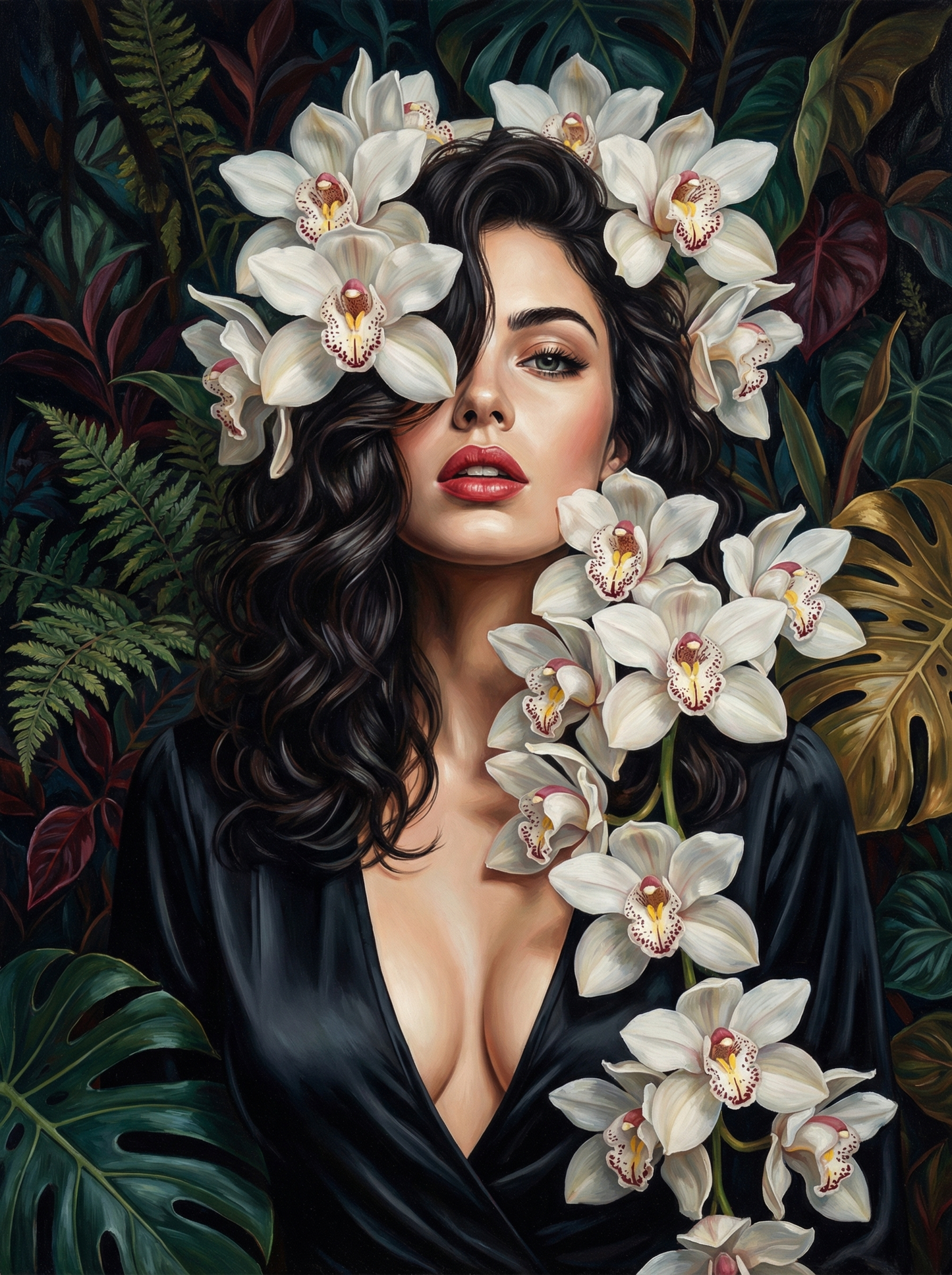 Woman With Mixed Orchids (80 Colors)