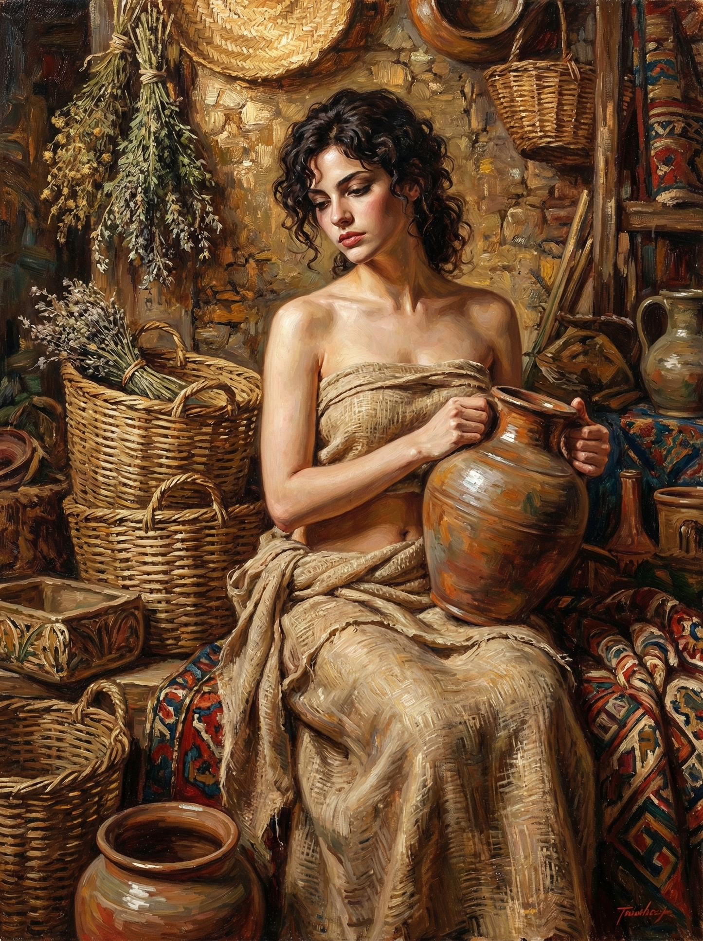 Woman With Pottery Rustic Studio (80 Colors)