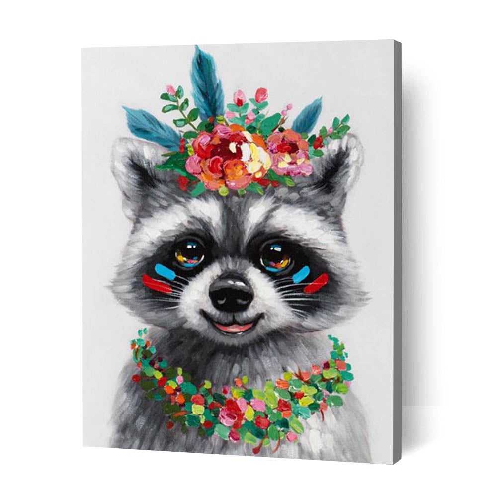 Floral Raccoon - Paint By Numbers Cities