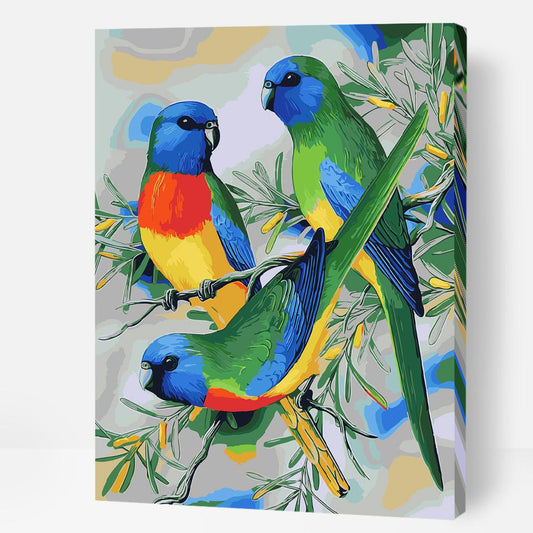 Scarlet-Chested Parrots - Paint By Numbers Cities