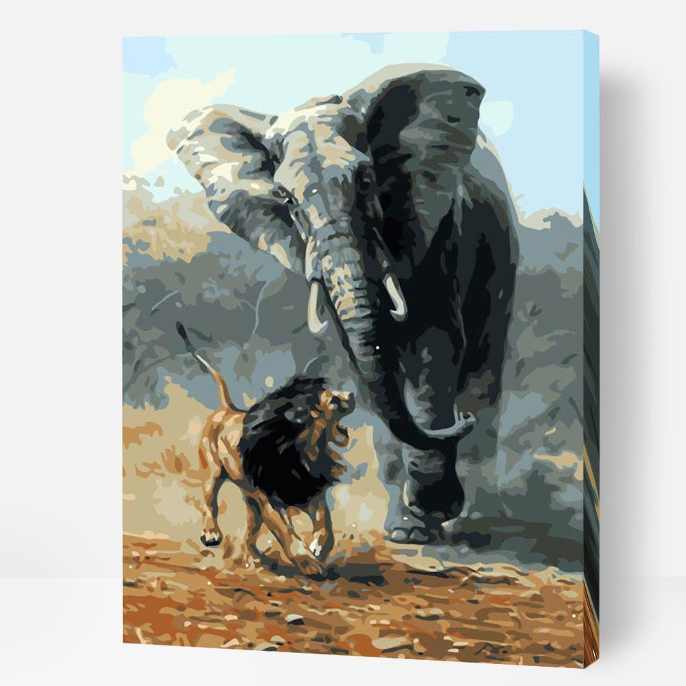 Lion vs Elephant Abstract Art - Paint By Numbers Cities