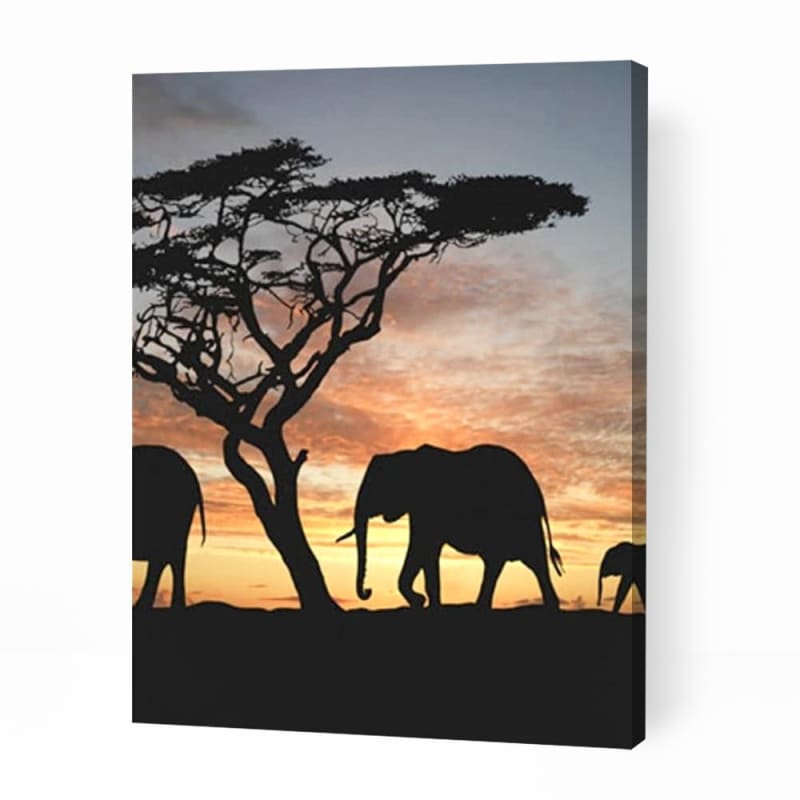 African Elephants at Sunset - Paint By Numbers Cities