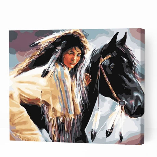 American Native Woman Riding Horse - Paint By Numbers Cities
