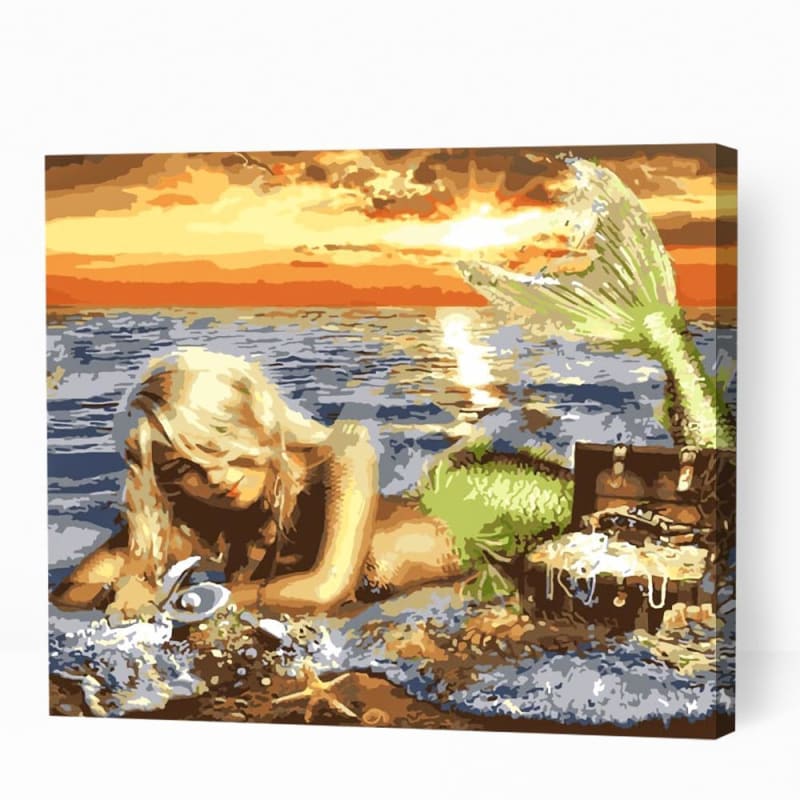 Beautiful Mermaid in Sunset Glow - Paint By Numbers Cities