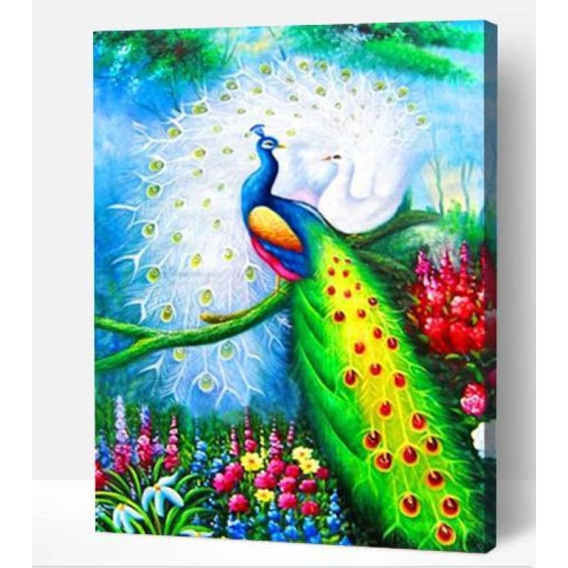 Beautiful Peacock with Flowers - Paint By Numbers Cities