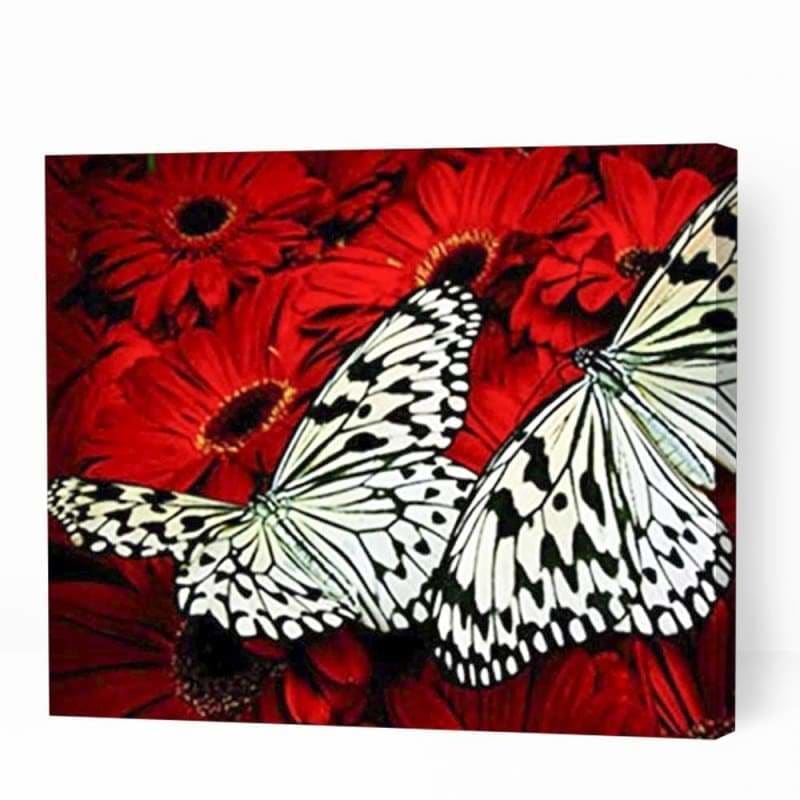 Butterflies on Red Flowers - Paint By Numbers Cities