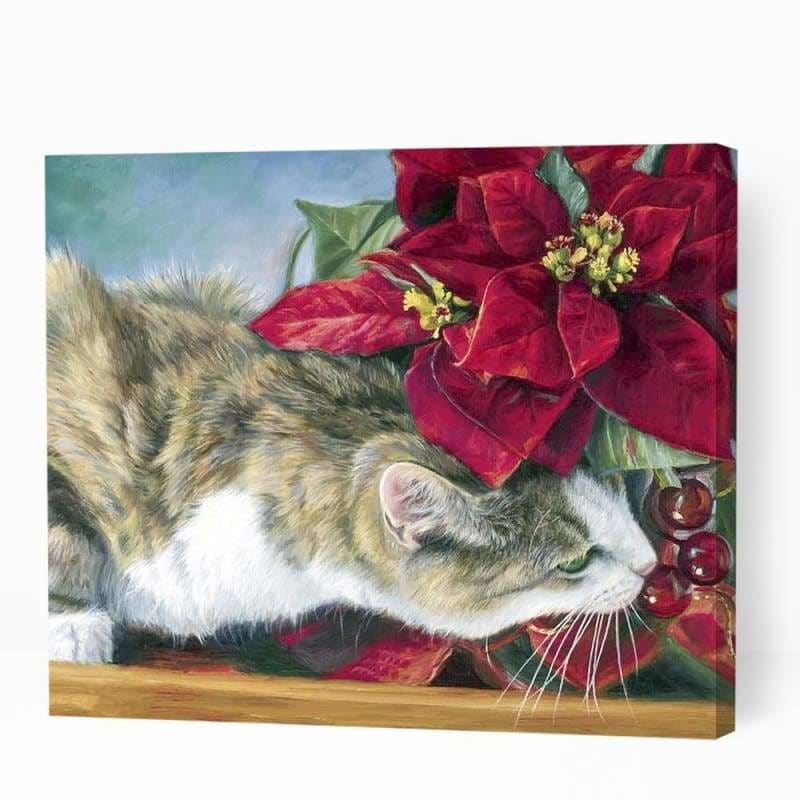 Cat and Red Flowers - Paint By Numbers Cities