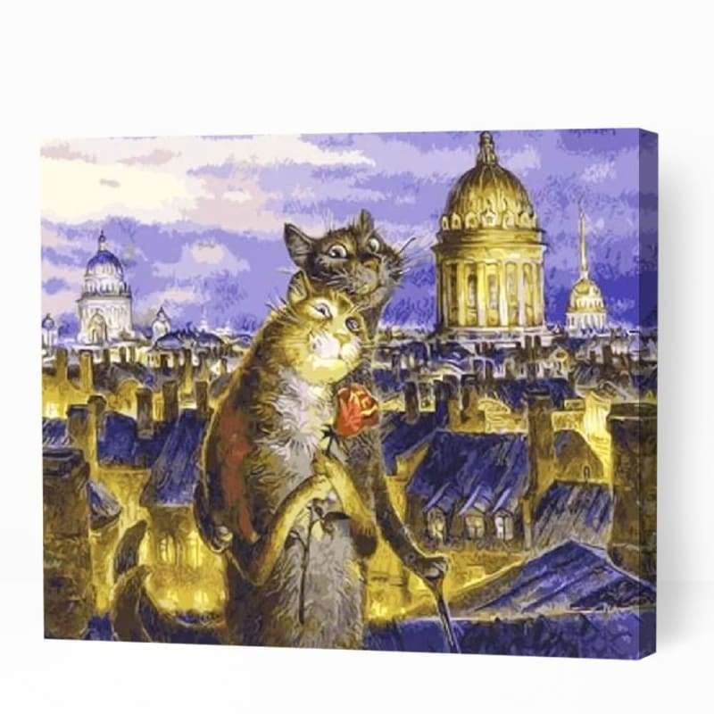 Cat Couple in Town - Paint By Numbers Cities