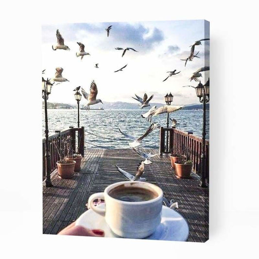Coffee and Flying Birds - Paint By Numbers Cities