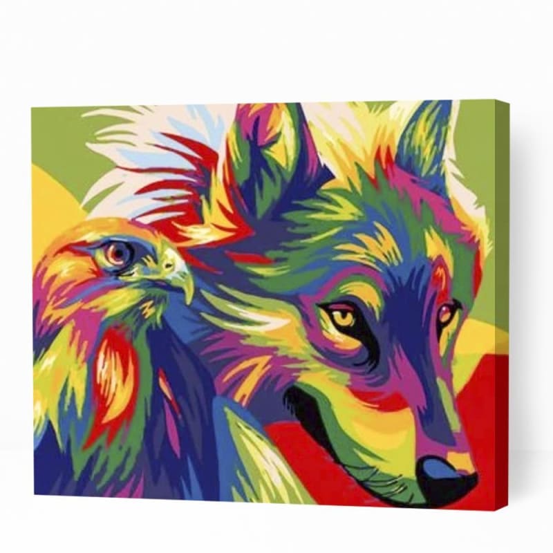 Colored Wolf and Hawk - Paint By Numbers Cities