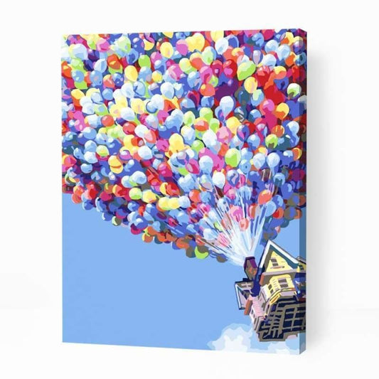 Colorful Balloons Flying House - Paint By Numbers Cities