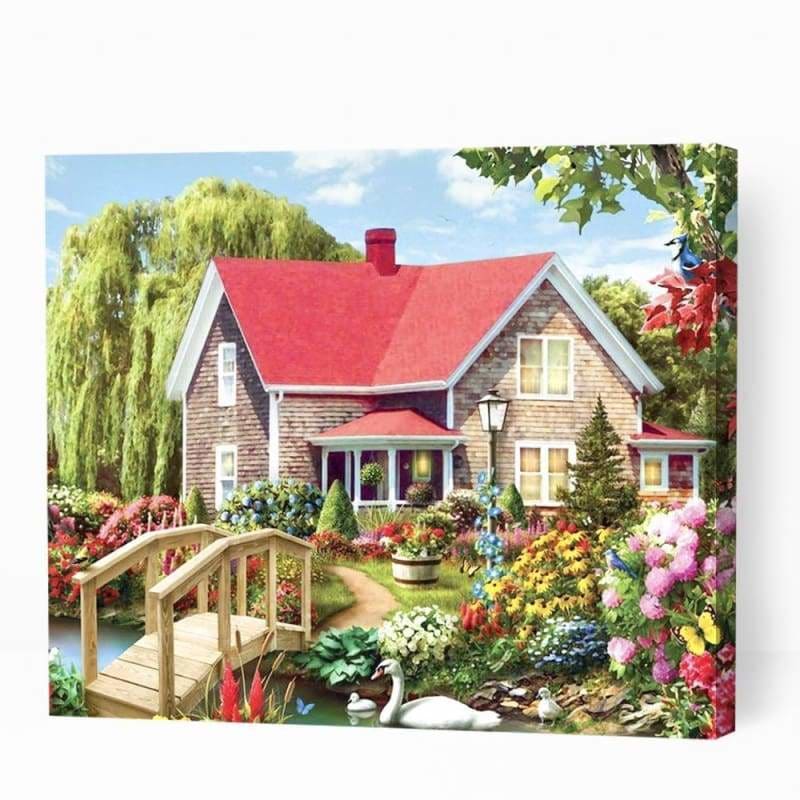 Cottage by Flowery Garden - Paint By Numbers Cities