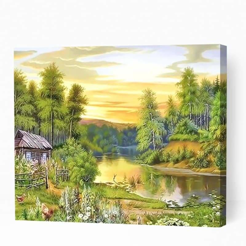 Cottage in Beautiful Forest - Paint By Numbers Cities