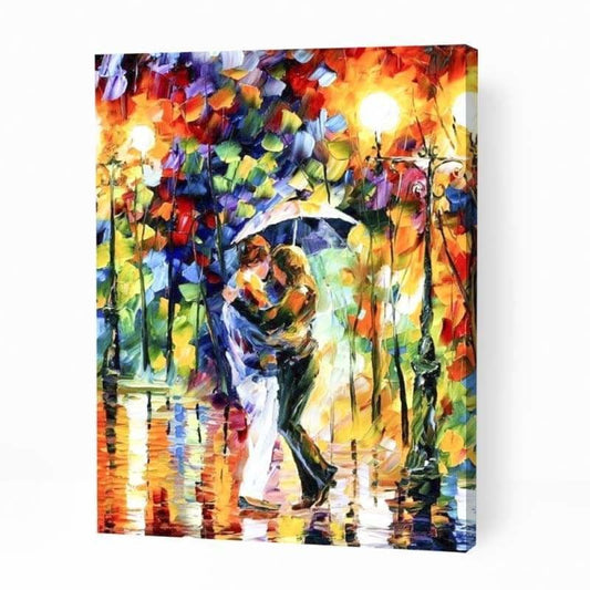 Couple Hugging in Rain - Paint By Numbers Cities