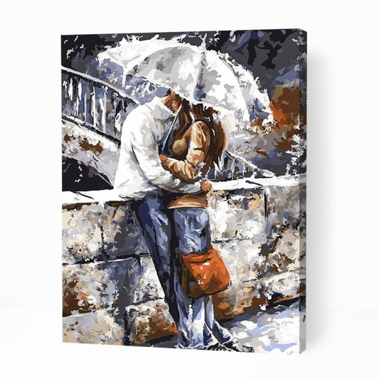 Couple Kissing under Umbrella - Paint By Numbers Cities