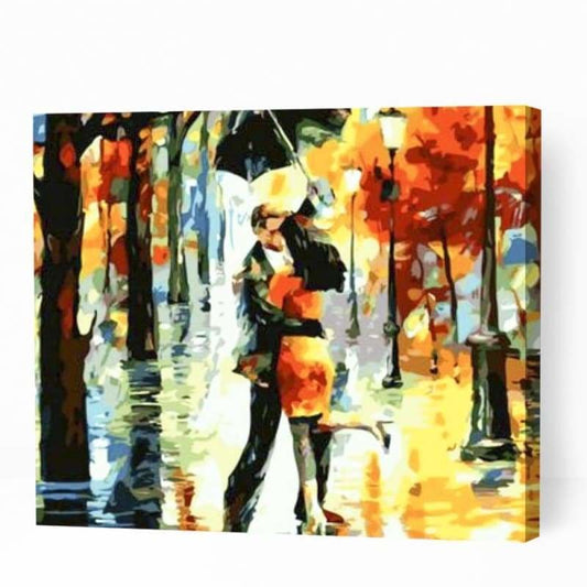 Couple Romancing in Rain - Paint By Numbers Cities