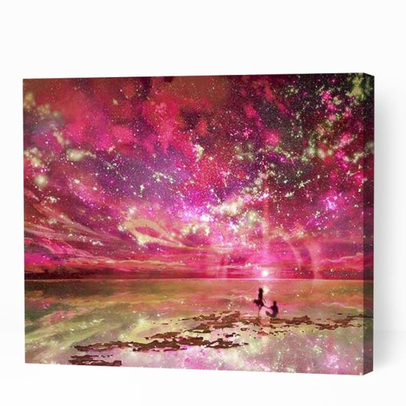 Couple Under Fantasy Pink Sky - Paint By Numbers Cities