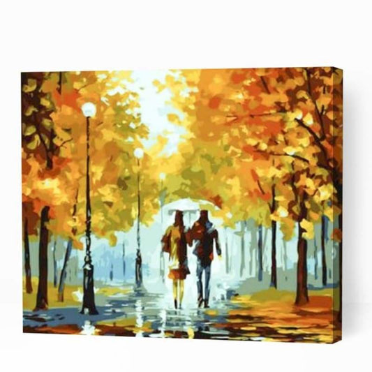 Couple Walking Under Umbrella - Paint By Numbers Cities