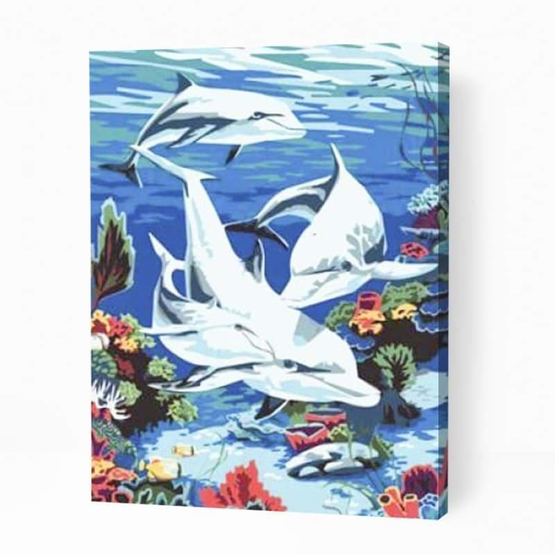 Cute Dolphins in Sea - Paint By Numbers Cities