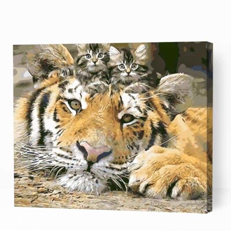 Cute Kittens on Tiger Head - Paint By Numbers Cities