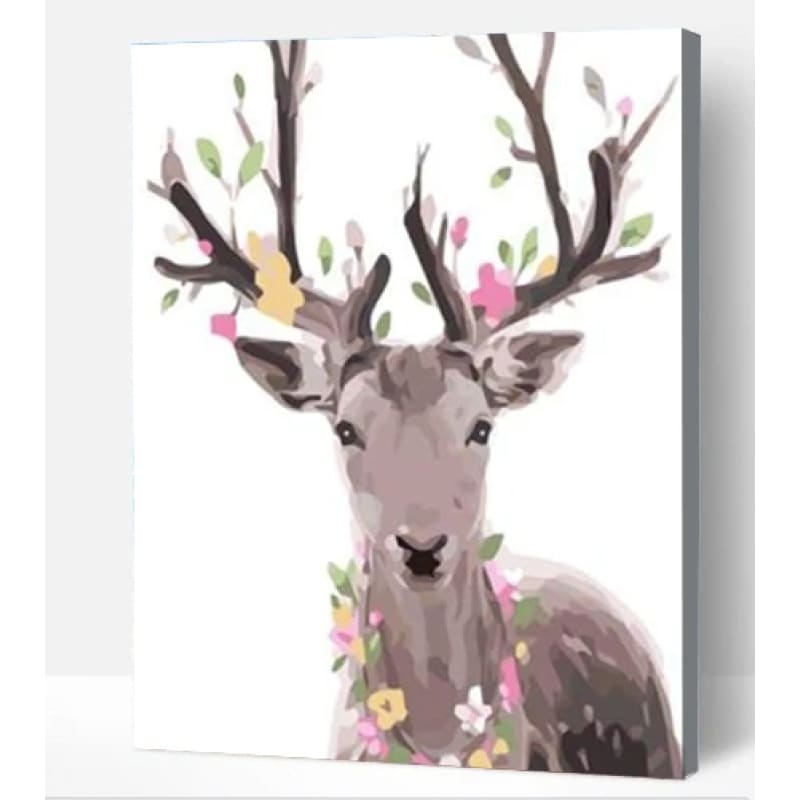 Deer With Pretty Flowers - Paint By Numbers Cities