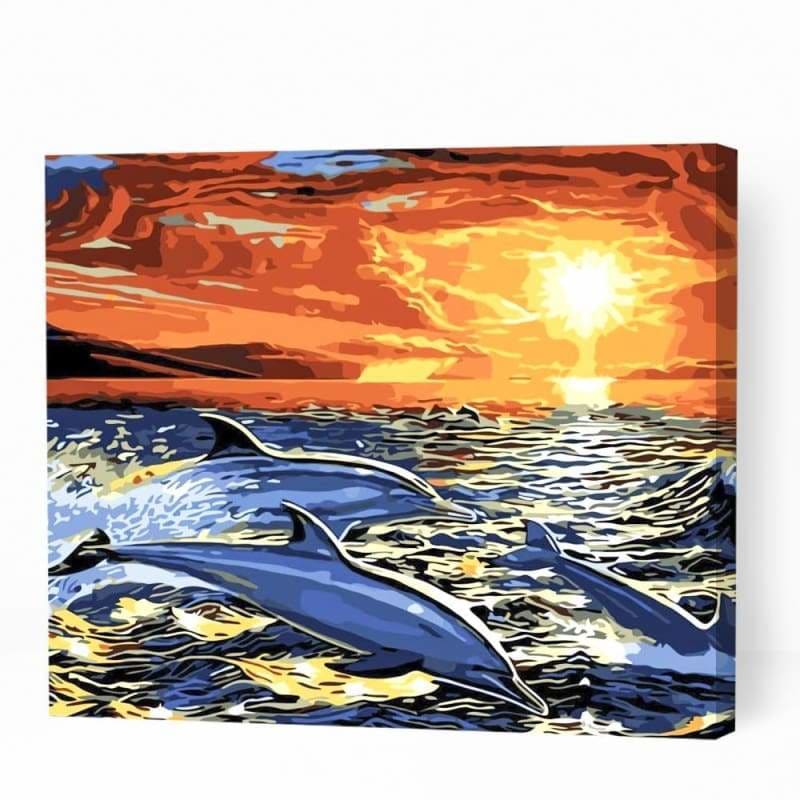 Dolphins at the Sunset - Paint By Numbers Cities