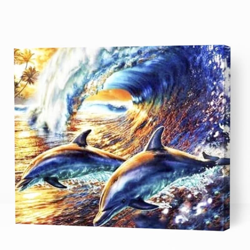 Dolphins in Ocean Tides - Paint By Numbers Cities